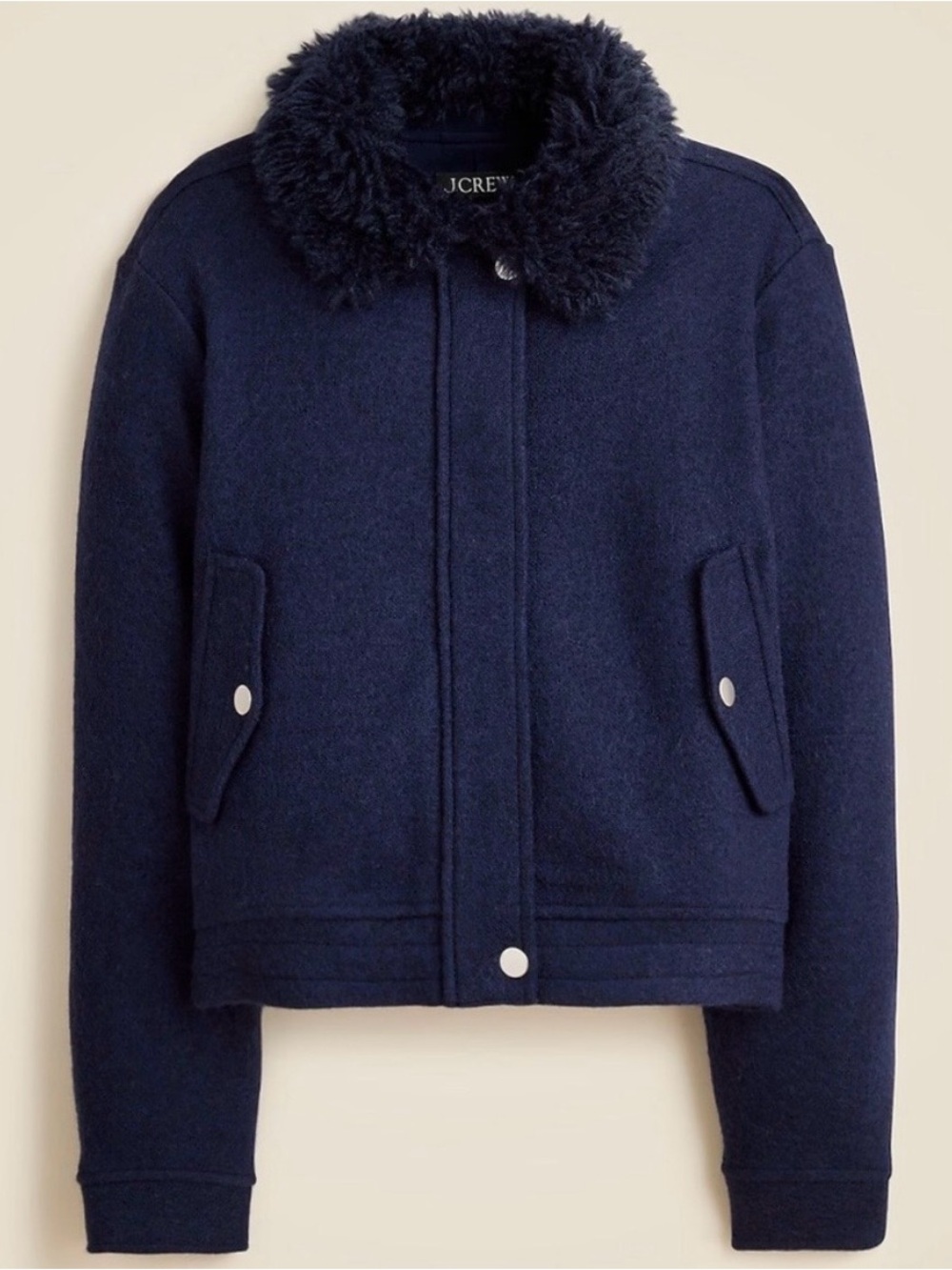 J. Crew Navy Wool-blend flight jacket with faux-fur collar